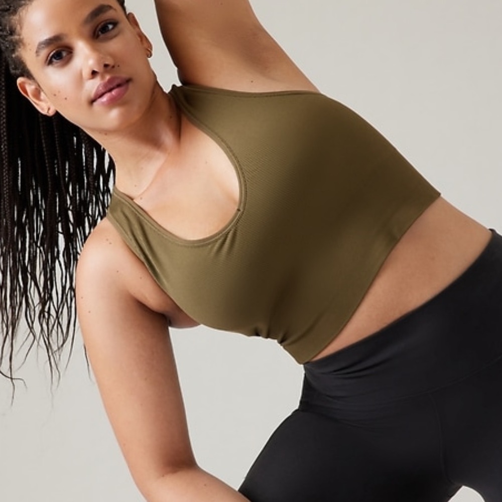 NWT Athleta Aurora Seamless Crop Rib Tank, olive green, XS